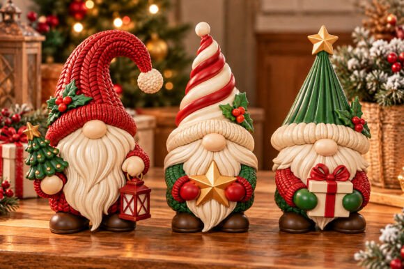 Christmas Gnome Trio 3D STL Set – Printable Holiday Gnome Figurines - Image 2