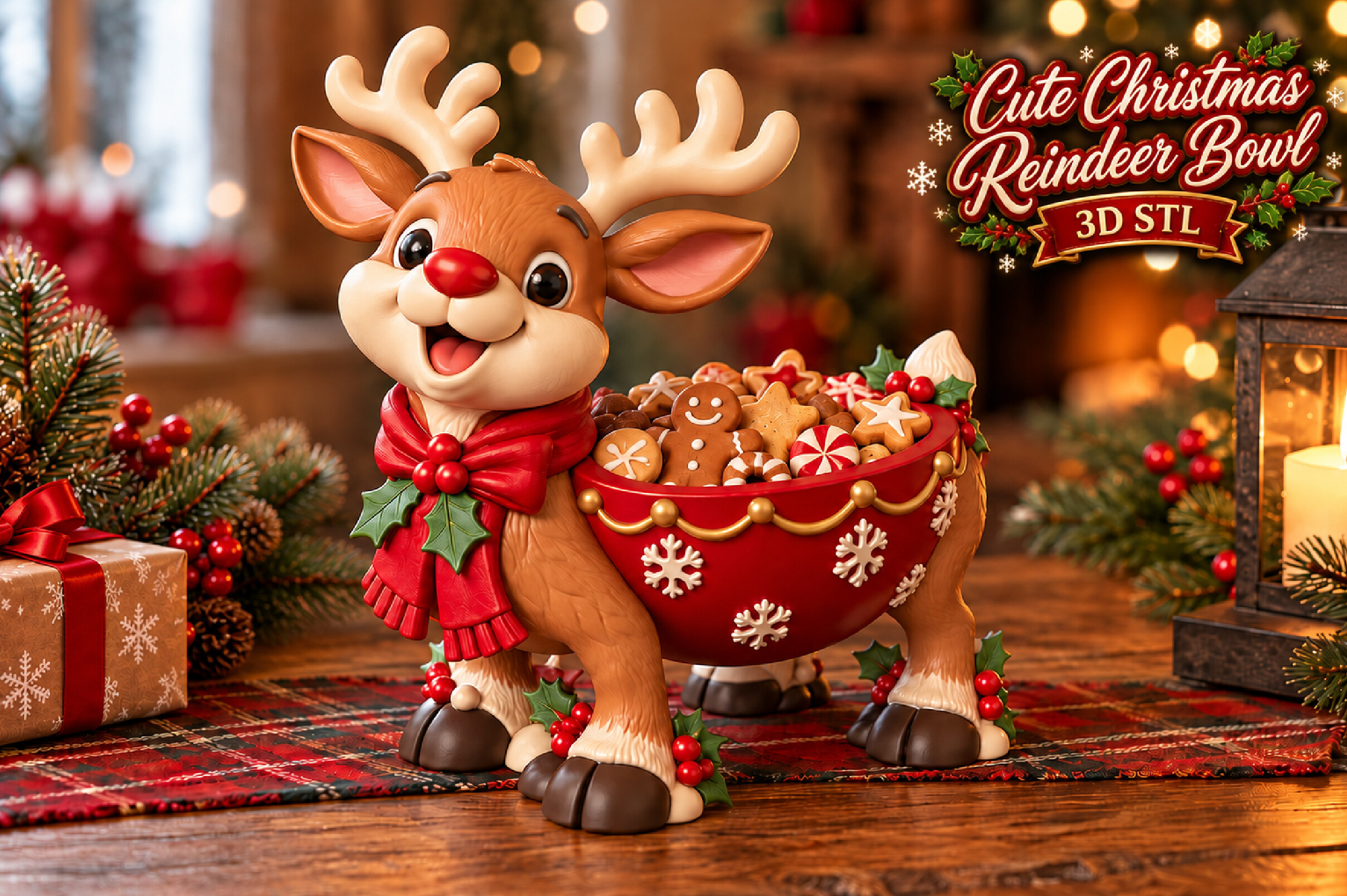Cute Christmas Reindeer Bowl 3D STL File – Printable Holiday Candy Dish - Image 4