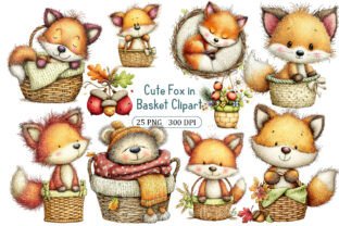 Cute Fox in Basket Clipart Graphic by Creative Design · Creative Fabrica