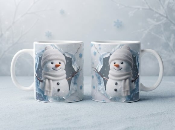 Cute Snowman Winter Frosty 3d Mug Design Graphics