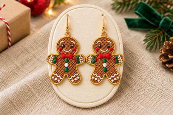 Gingerbread Christmas Earring Embroidery