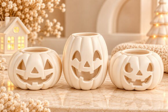 Halloween Pumpkin Tealight Holder STL – 3 Jack-o'-Lantern 3D Print Files - Image 3