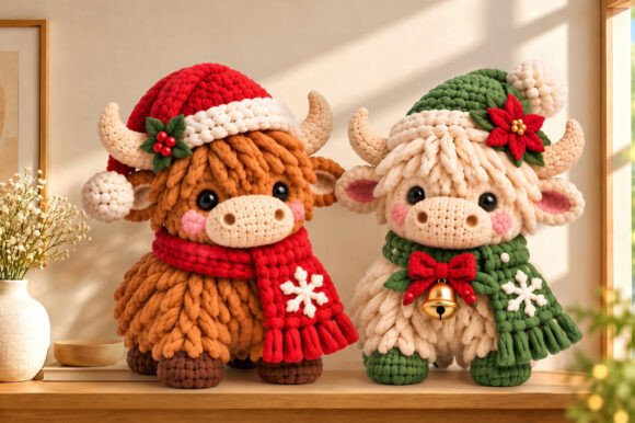 Highland Cow Christmas STL Bundle - 2 Crochet-Style 3D Printable Figurines - Image 1