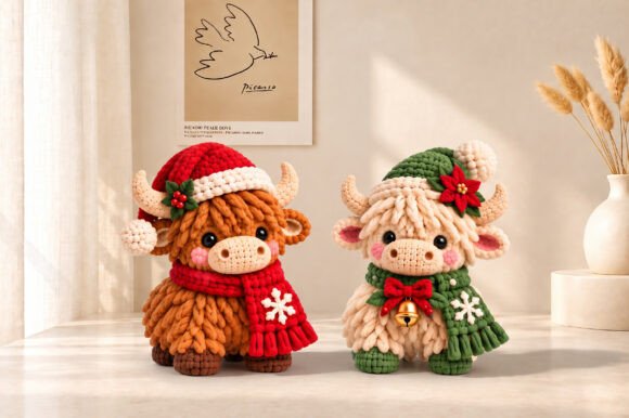 Highland Cow Christmas STL Bundle - 2 Crochet-Style 3D Printable Figurines - Image 2