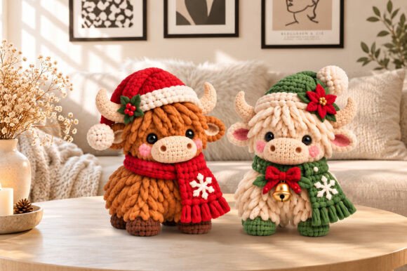 Highland Cow Christmas STL Bundle - 2 Crochet-Style 3D Printable Figurines - Image 3