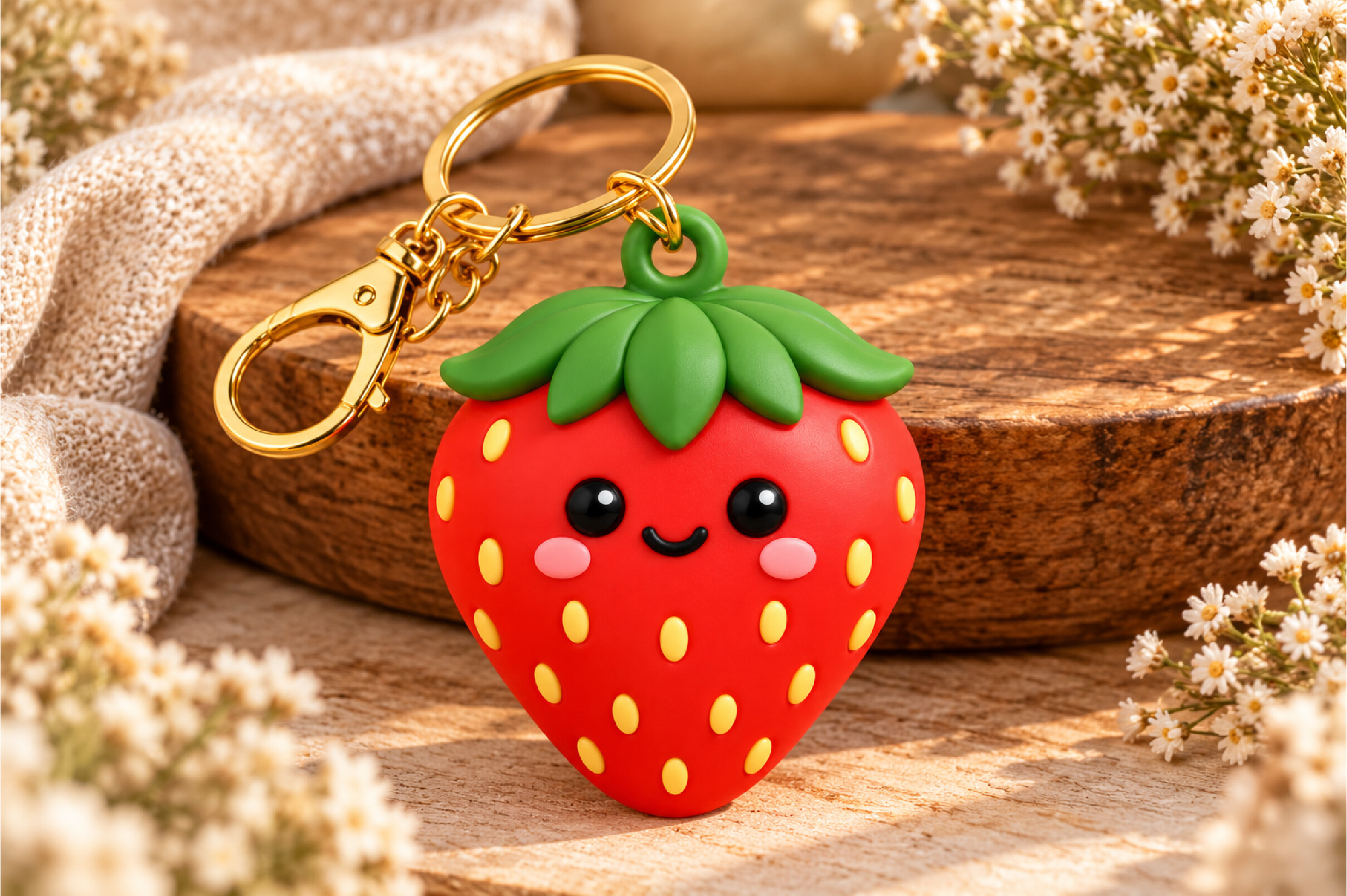 Kawaii Strawberry Keychain 3D Print STL - Cute Fruit Charm Digital Download - Image 5