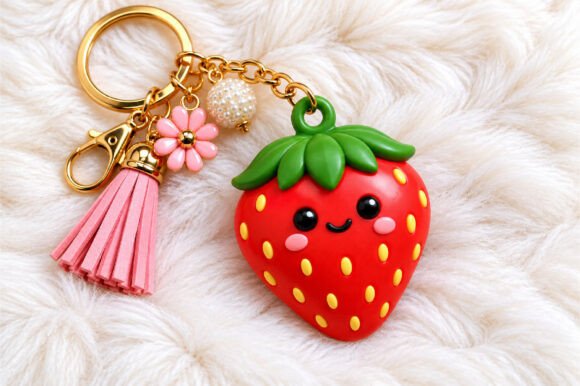 Kawaii Strawberry Keychain 3D Print STL - Cute Fruit Charm Digital Download - Image 2