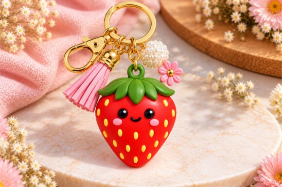 Kawaii Strawberry Keychain 3D Print STL - Cute Fruit Charm Digital Download - Image 3