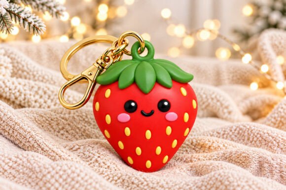 Kawaii Strawberry Keychain 3D Print STL - Cute Fruit Charm Digital Download - Image 4
