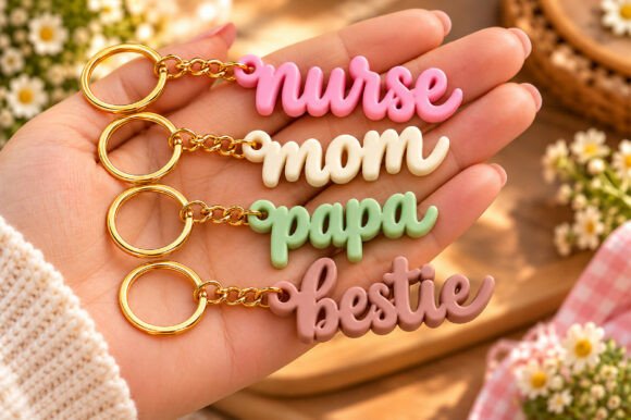 Mom Papa Nurse Bestie Keyring STL Bundle – 4 Script Keychain Files - Image 1
