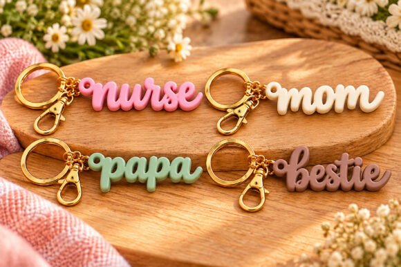 Mom Papa Nurse Bestie Keyring STL Bundle – 4 Script Keychain Files - Image 2