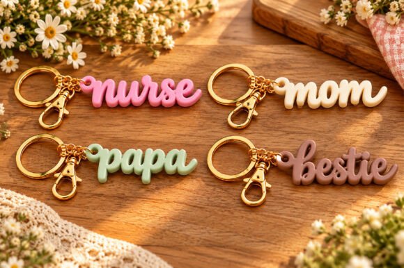 Mom Papa Nurse Bestie Keyring STL Bundle – 4 Script Keychain Files - Image 3