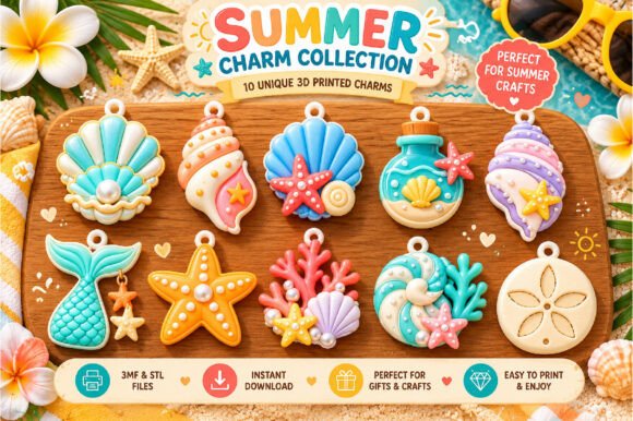Summer Charms 3D Print Designs Bundle – 10 Beach & Tropical 3D Print Files - Image 15