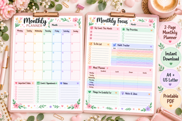 Pastel Monthly Planner Printable Graphic Print Templates By Mol Tazime