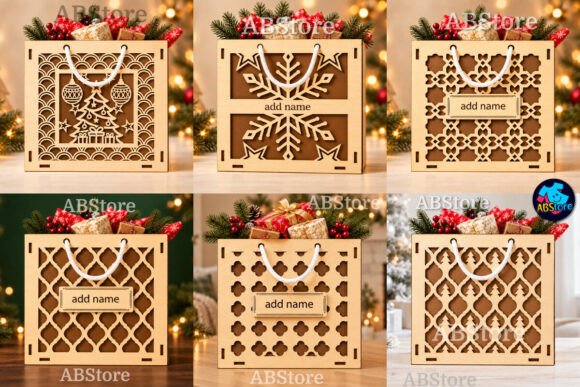 Personalized Christmas Gift Bag Bundle laser cut file
