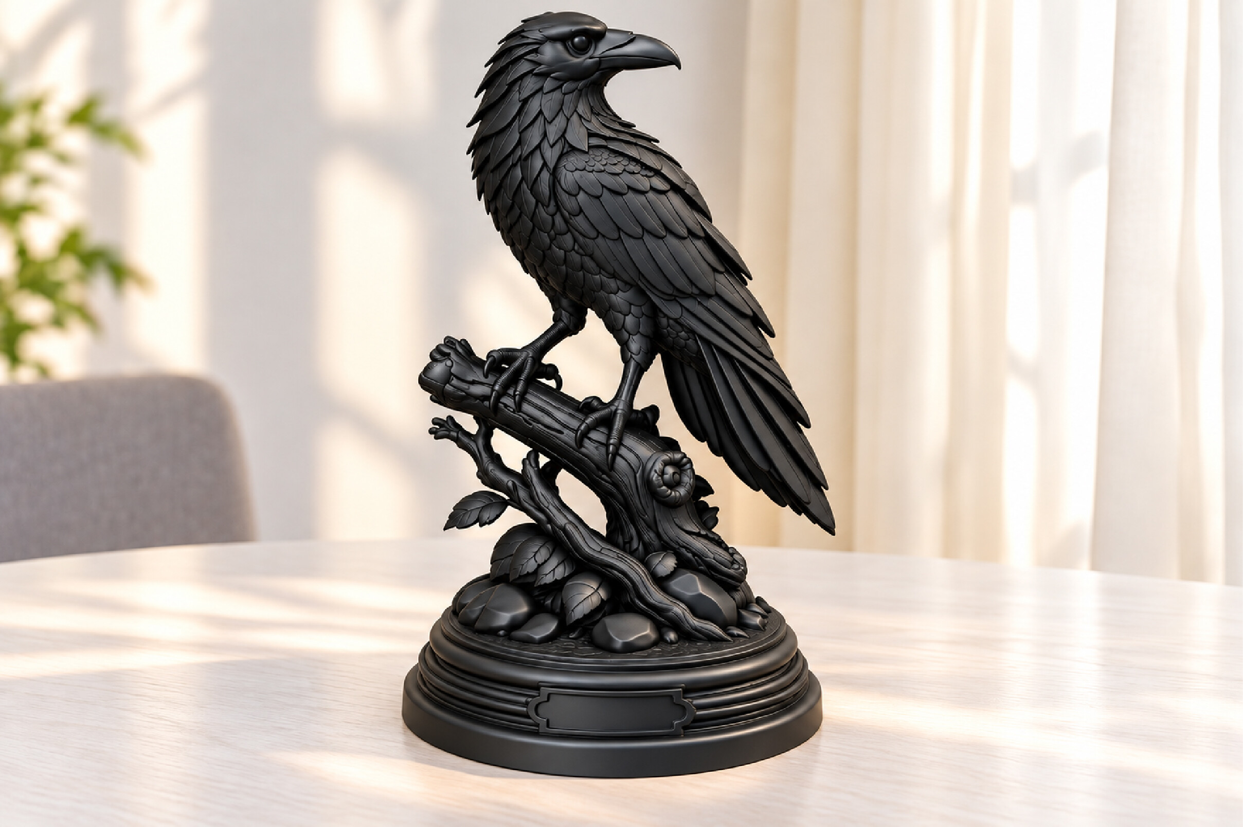 Raven Statue Decor STL 3D Print – Detailed Gothic Raven on Branch - Image 6