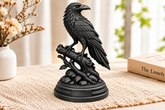 Raven Statue Decor STL 3D Print – Detailed Gothic Raven on Branch - Image 2