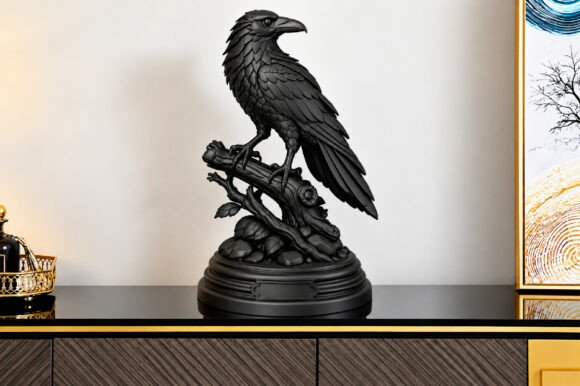 Raven Statue Decor STL 3D Print – Detailed Gothic Raven on Branch - Image 3