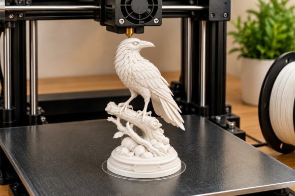 Raven Statue Decor STL 3D Print – Detailed Gothic Raven on Branch - Image 4