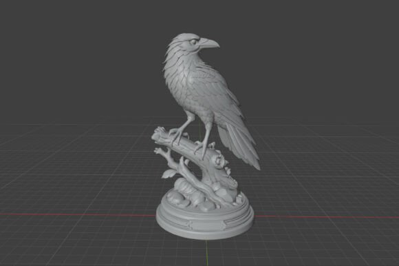 Raven Statue Decor STL 3D Print – Detailed Gothic Raven on Branch - Image 5