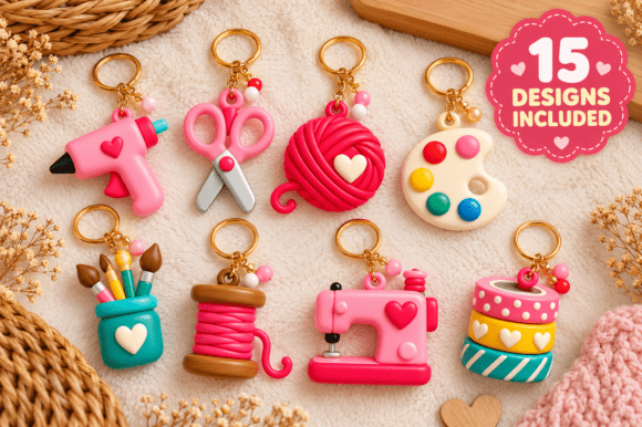 Sewing & Craft Tools Keychain STL Pack - 15 3D Printable Designs - Image 1