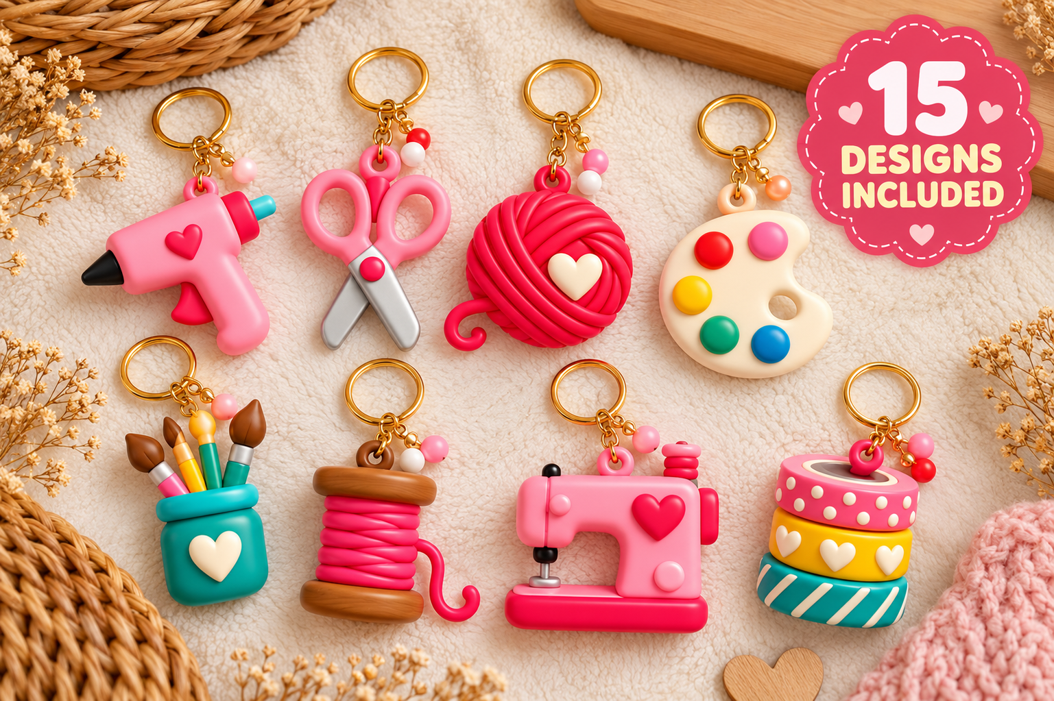 Sewing & Craft Tools Keychain STL Pack - 15 3D Printable Designs - Image 4