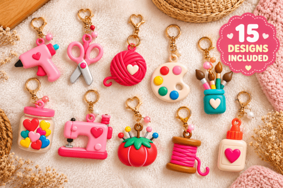 Sewing & Craft Tools Keychain STL Pack - 15 3D Printable Designs - Image 2