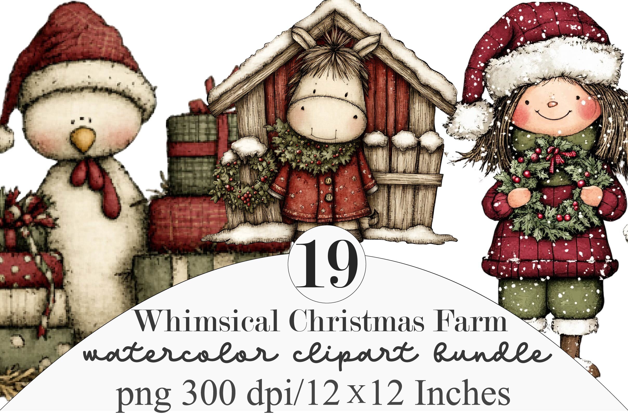 Farm Graphics One Color Whimsical Christmas Farm Clipart Graphic by Masterking420 · Creative ...