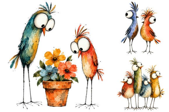 Whimsical Funny Bird Clipart Bundle
