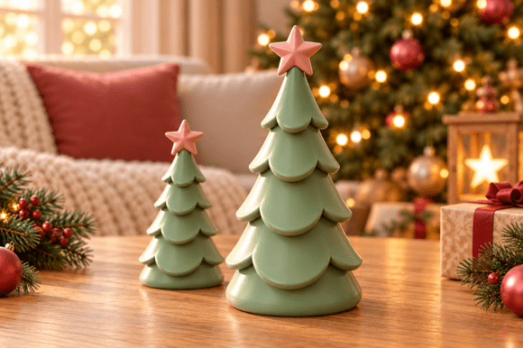 Sage Green Christmas Tree STL Set – 2 Sizes, 3D Printable Holiday Decor - Image 1