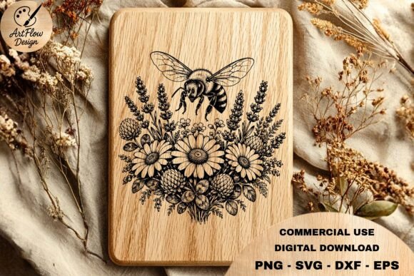 Bee Wildflowers SVG Laser Cutting By ArtFlowCODesign