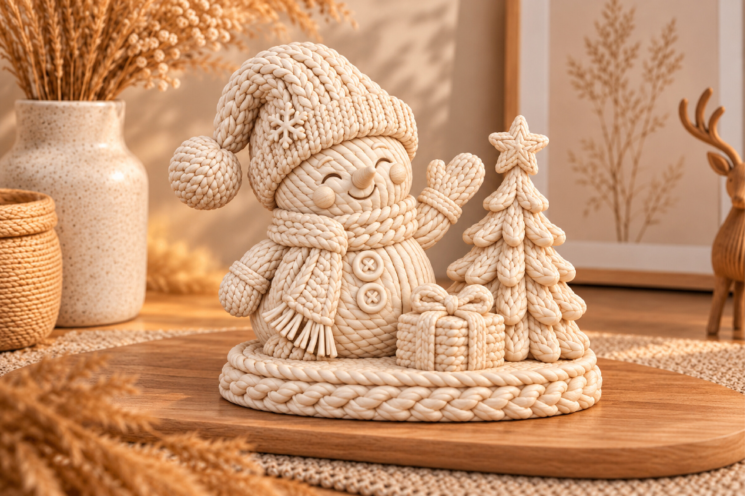 Knitted Christmas Snowman with Tree & Gift STL – 3D Print Model - Image 3