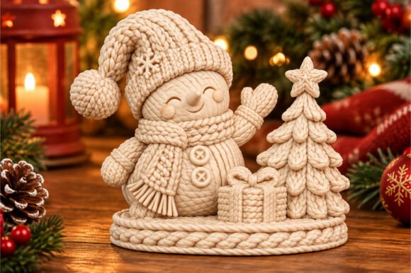 Knitted Christmas Snowman with Tree & Gift STL – 3D Print Model - Image 2