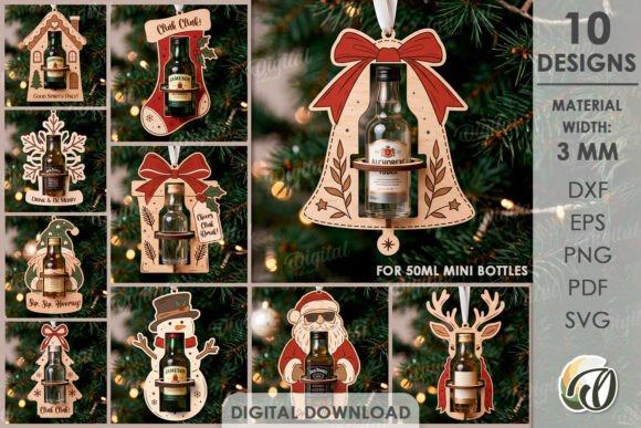Christmas Tree Mini Bottle Holder Bundle laser cut file