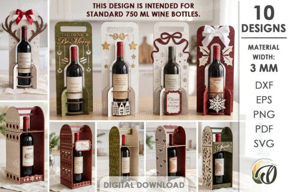 Christmas Wine Bottle Holders Bundle laser cut file