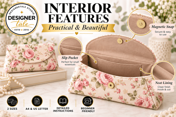 Fabric and sewing supply inspiration for making a lined curved flap clutch purse