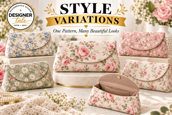 Handmade curved flap clutch purse inspiration with customizable fabrics and decorative details