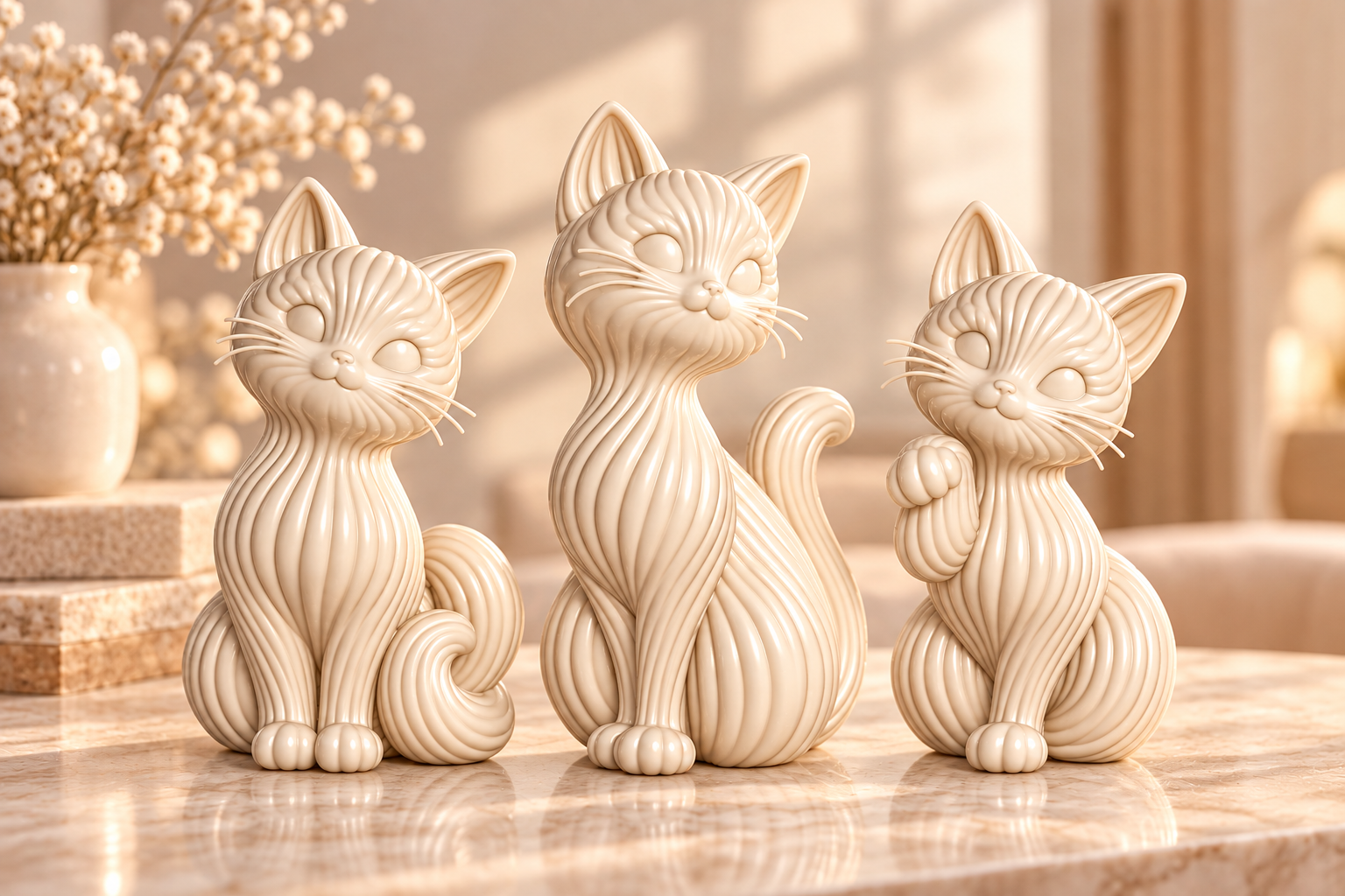 Cute Cat Trio Figurine 3D Print STL File - 3 Cats in One Model - Image 4
