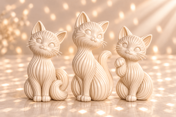 Cute Cat Trio Figurine 3D Print STL File - 3 Cats in One Model - Image 2
