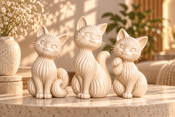 Cute Cat Trio Figurine 3D Print STL File - 3 Cats in One Model - Image 3