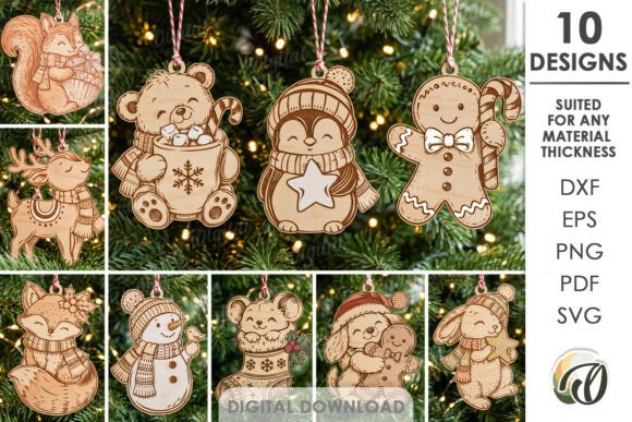 Cute Christmas Ornaments Bundle Laser laser cut file