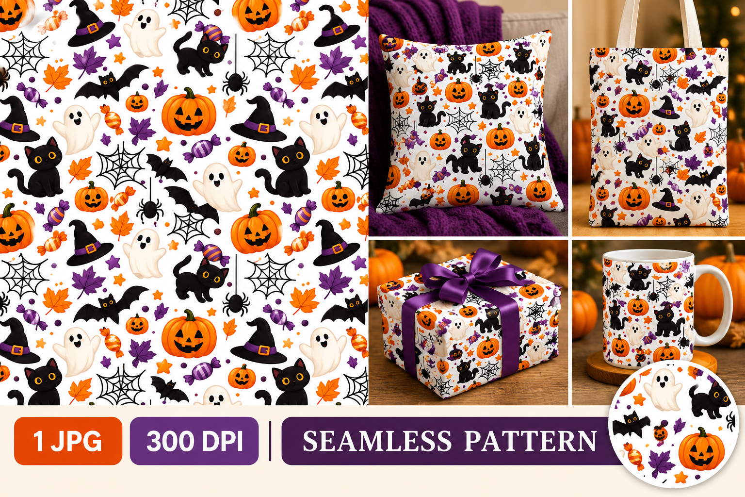 Cute Halloween Seamless Pattern Graphic by Graphic Divine · Creative ...