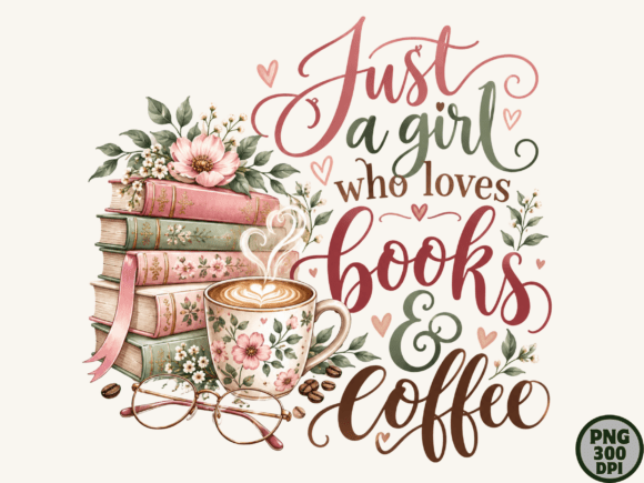 Just a Girl Books Coffee PNG Design