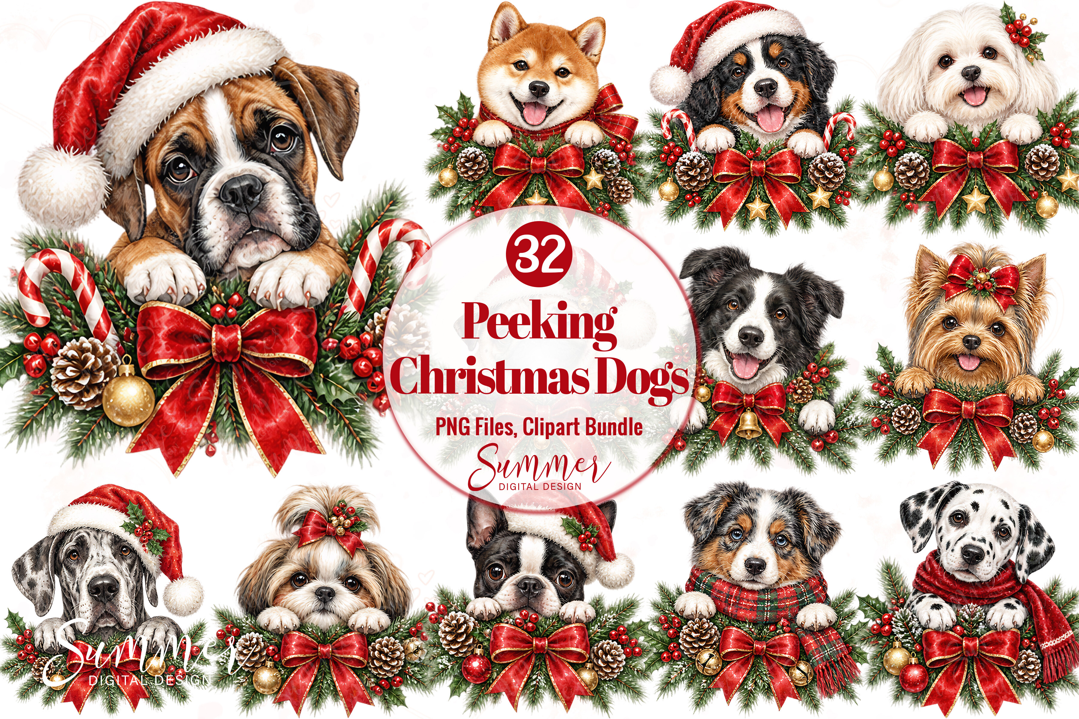 Product Design Digital Graphics Peeking Christmas Dogs Clipart Bundle Graphic by Summer Digital Design ...