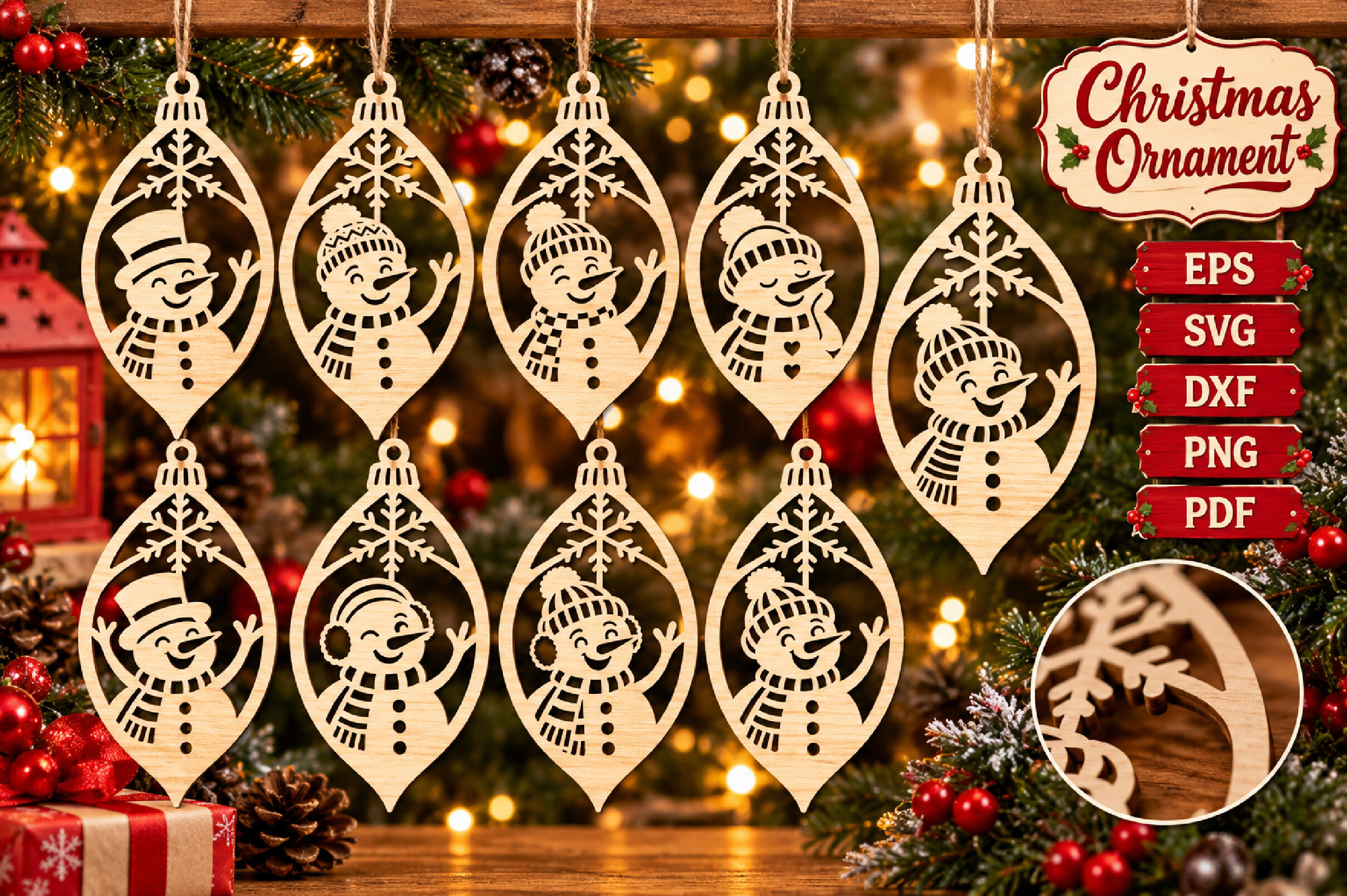 Snowman Ornament SVG Bundle, Laser Cut