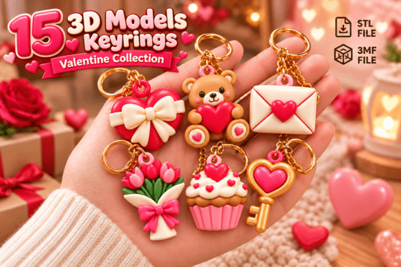 Valentine's Day Keychain Collection STL – 15 3D Printable Love Charms - Image 1