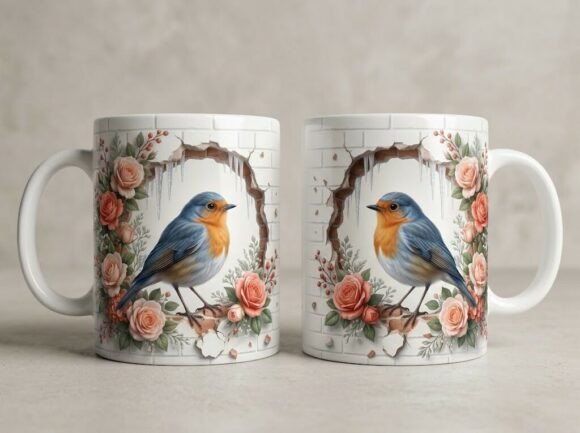Winter Robin 3d Mug Design Graphics
