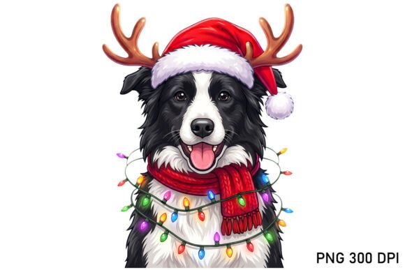 Xmas Festive Santa Hat Border Collie Dog Graphics
