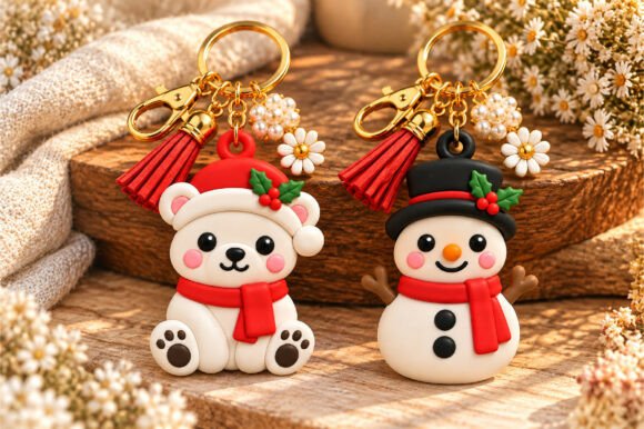 3D Christmas Bear and Snowman Keychain STL Files for 3D Printing - Image 4