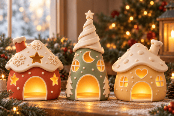 3D STL Christmas Village Luminary Set – 3 Printable Holiday House Files - Image 2